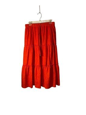 Zoey & Leelo women’s orange/red midi tiered eyelet skirt M